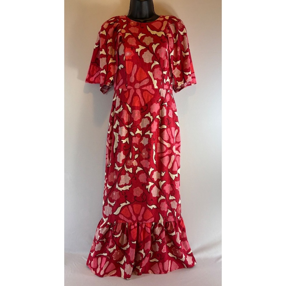 Rhode x Target Floral Maxi Dress Red Pink Flutter Sleeve Ruffle Hem Size 2